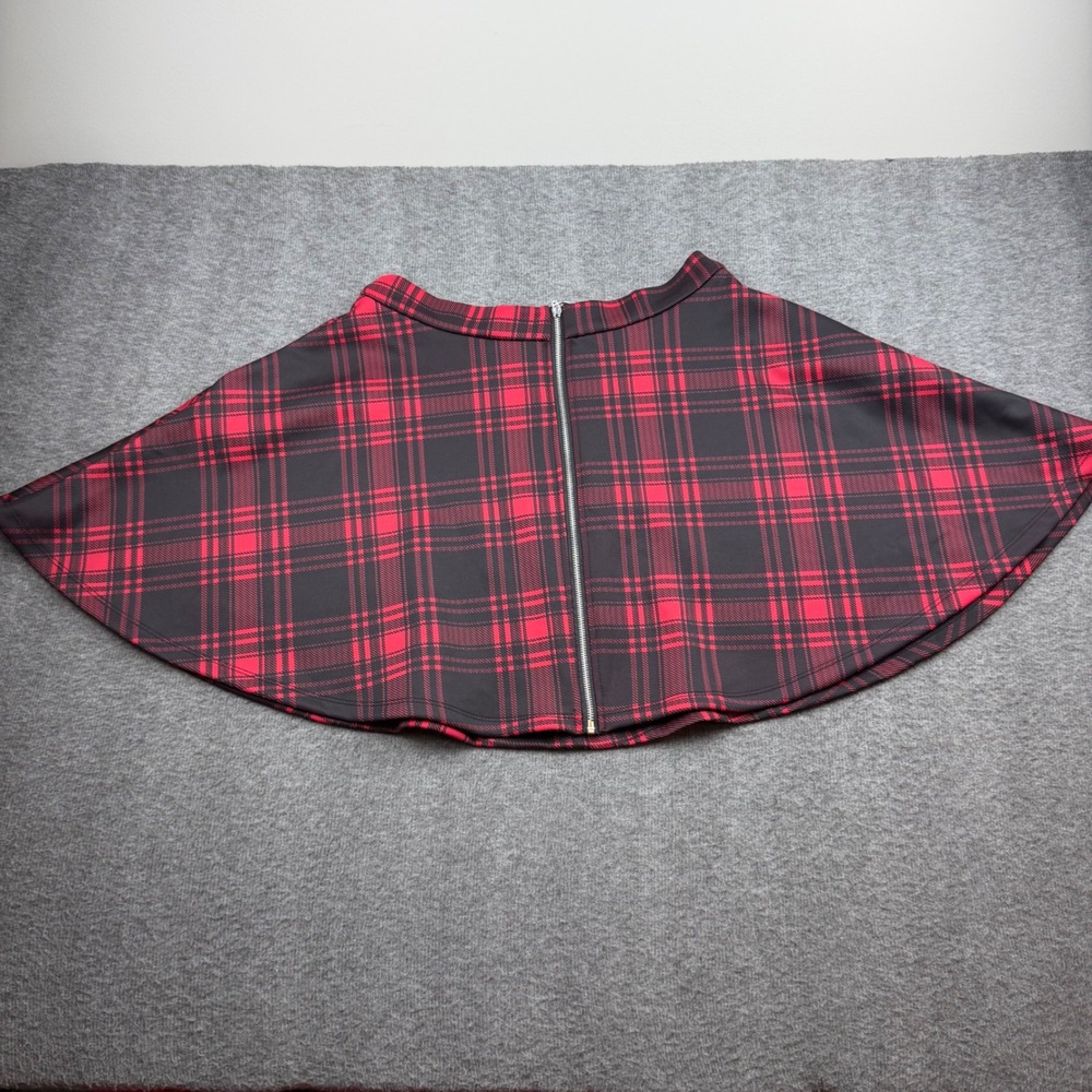 Hot Topic Skater Skirt Women MD Red Black Plaid Front‎ Zip Pockets Mini Skirt